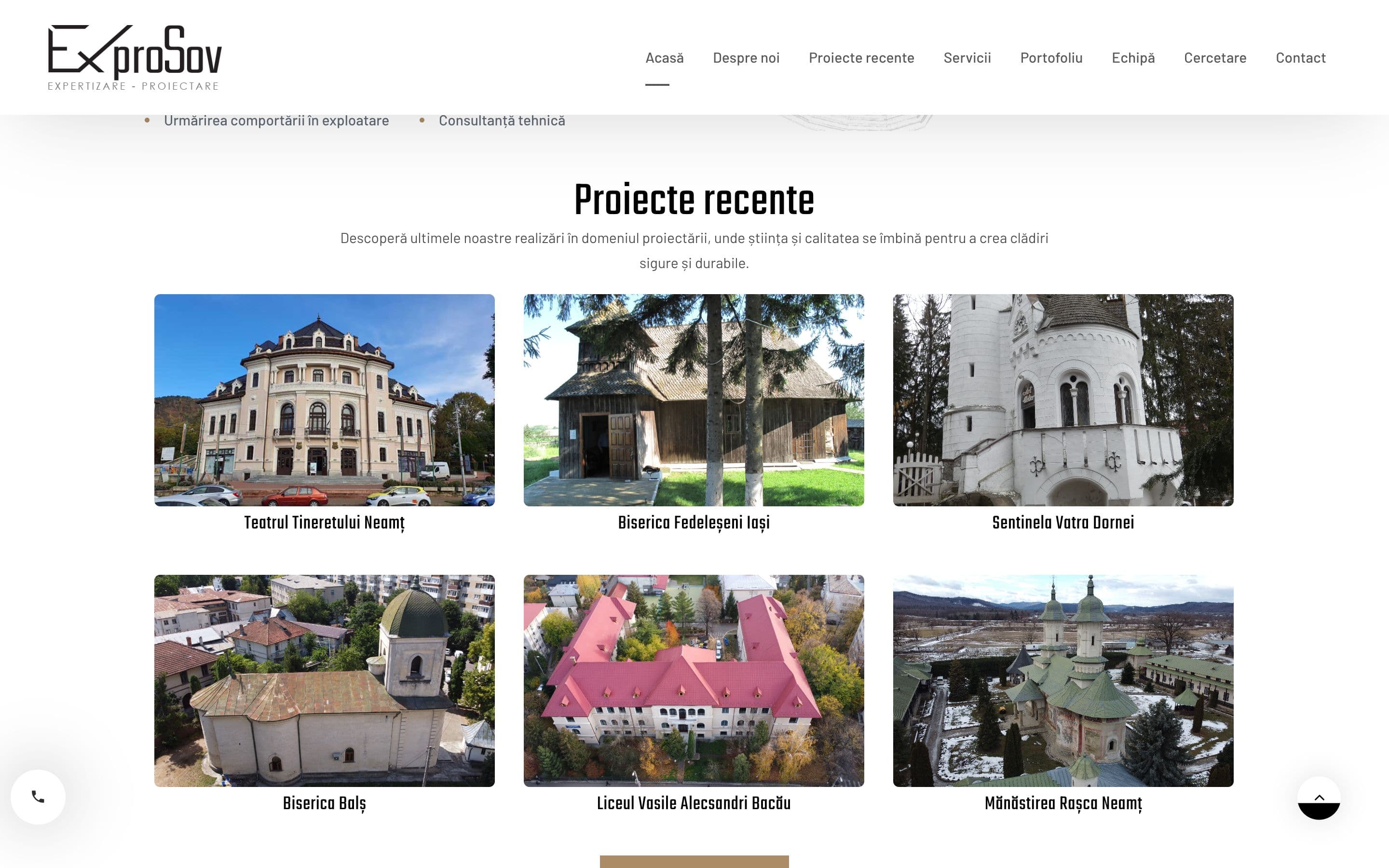 Grila de proiecte recente de pe pagina principală ExproSov