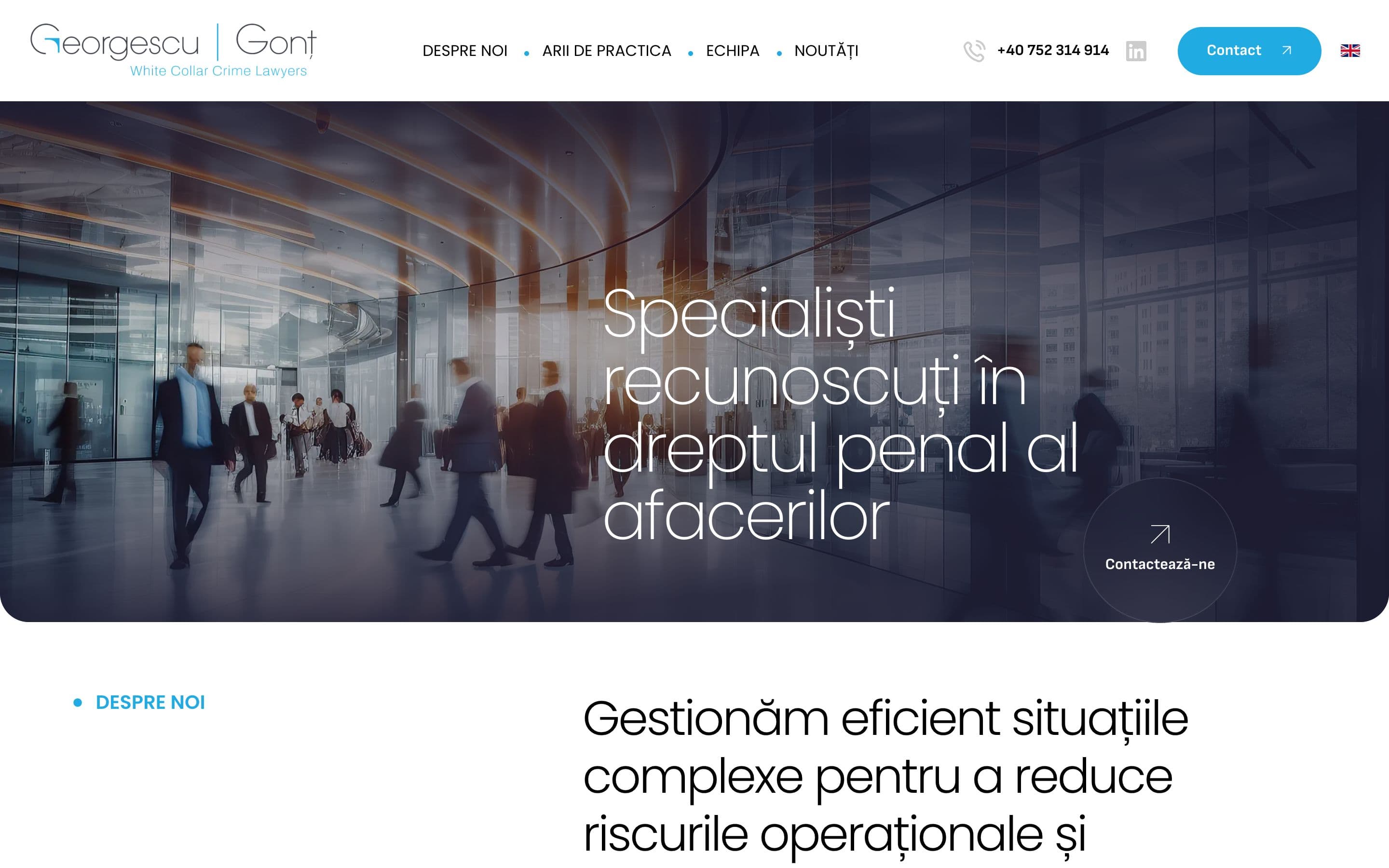 Pagina principală a site-ului Georgescu & Gonț: specialiști în dreptul penal al afacerilor