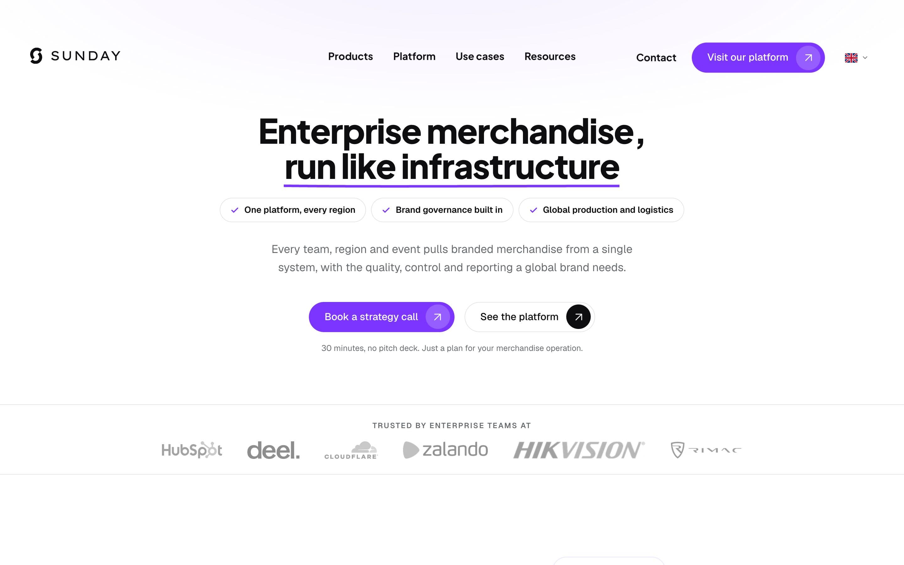 Pagina Enterprise a teamsunday.com: merchandise pentru companii mari, administrat ca infrastructură