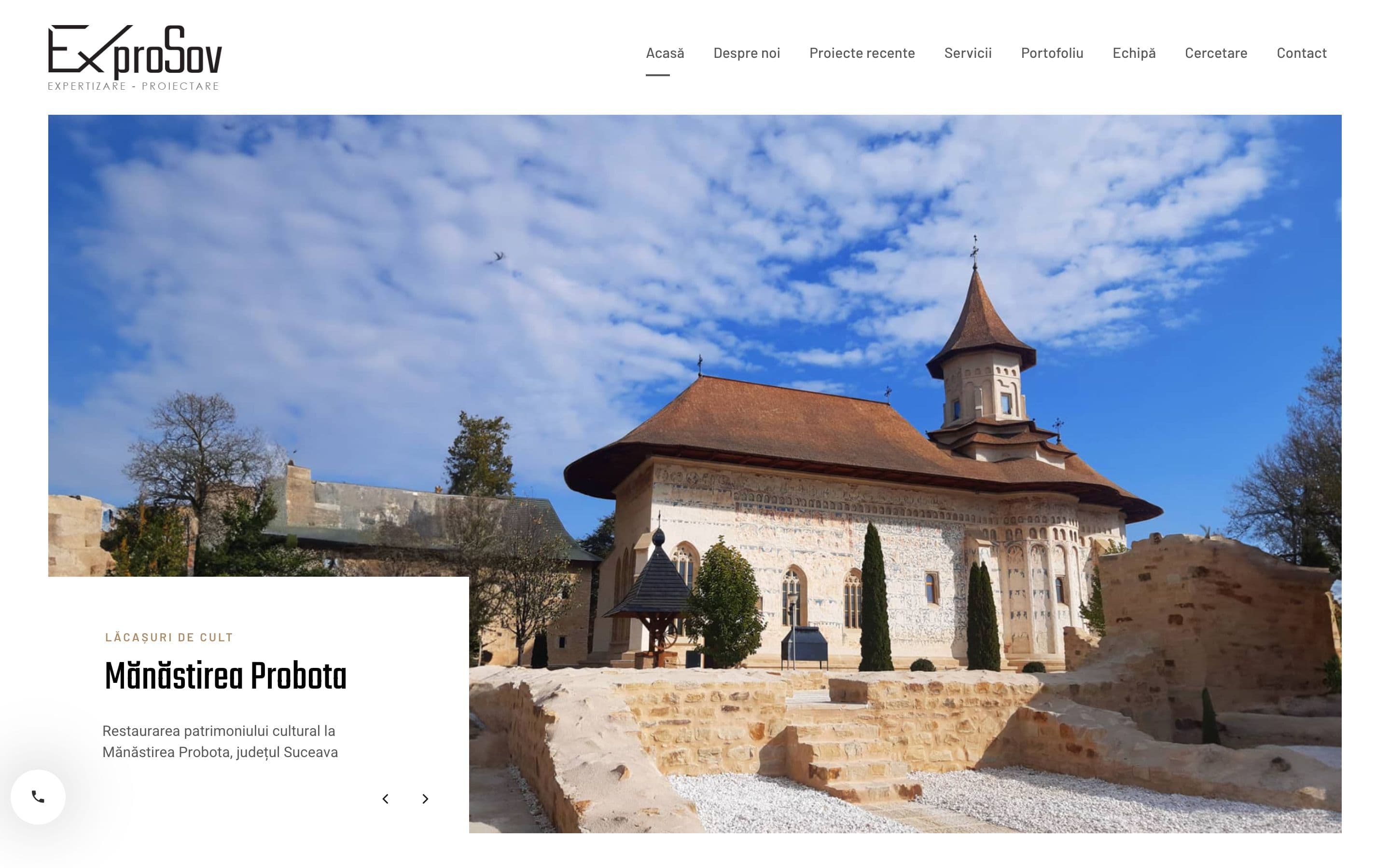 Pagina principală a site-ului ExproSov: un proiect de restaurare evidențiat, Mănăstirea Probota